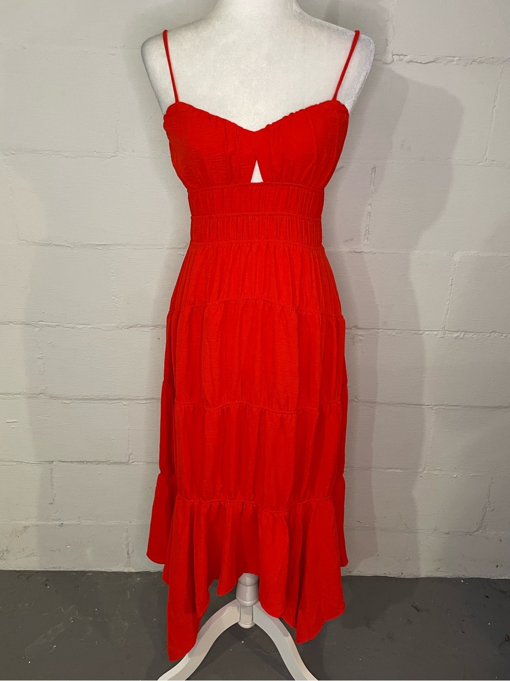 Monteau Red Tiered Spaghetti-Strap Maxi Dress